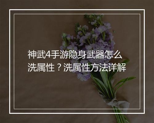 神武4手游隐身武器怎么洗属性？洗属性方法详解