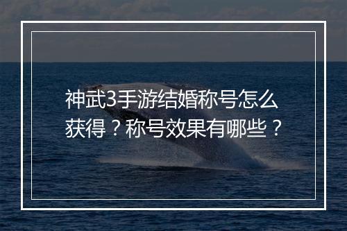 神武3手游结婚称号怎么获得？称号效果有哪些？