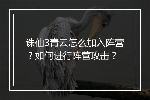 诛仙3青云怎么加入阵营？如何进行阵营攻击？