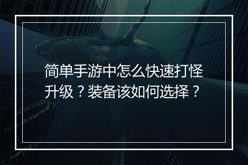 简单手游中怎么快速打怪升级？装备该如何选择？