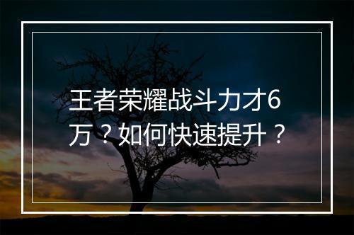 王者荣耀战斗力才6万？如何快速提升？