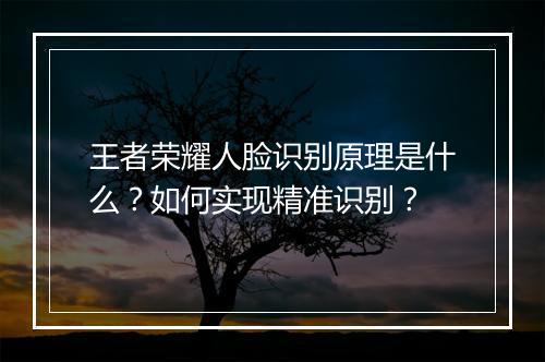 王者荣耀人脸识别原理是什么？如何实现精准识别？