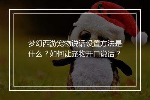 梦幻西游宠物说话设置方法是什么？如何让宠物开口说话？