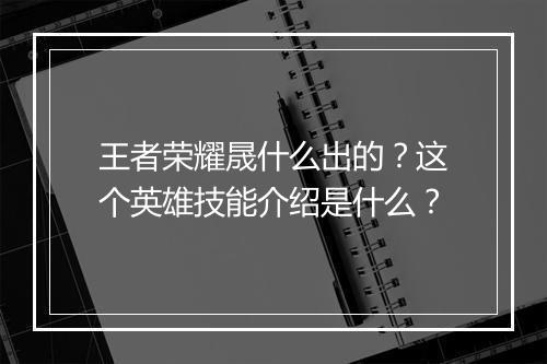 王者荣耀晟什么出的？这个英雄技能介绍是什么？