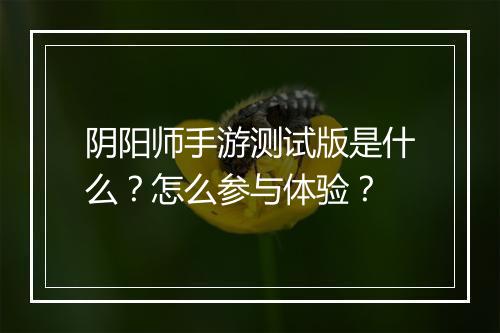 阴阳师手游测试版是什么？怎么参与体验？