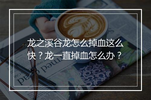 龙之溪谷龙怎么掉血这么快？龙一直掉血怎么办？