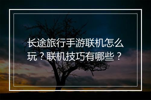 长途旅行手游联机怎么玩？联机技巧有哪些？