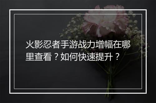 火影忍者手游战力增幅在哪里查看？如何快速提升？