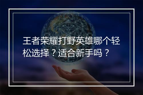 王者荣耀打野英雄哪个轻松选择？适合新手吗？