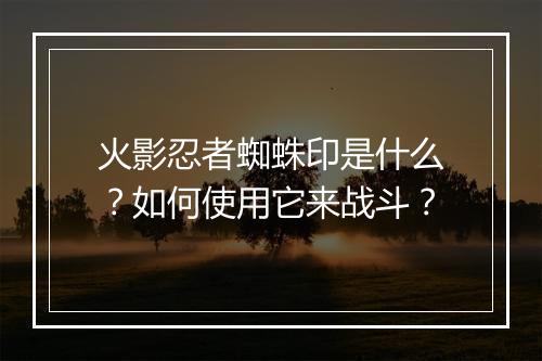 火影忍者蜘蛛印是什么?如何使用它来战斗?