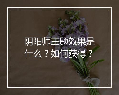 阴阳师主题效果是什么？如何获得？