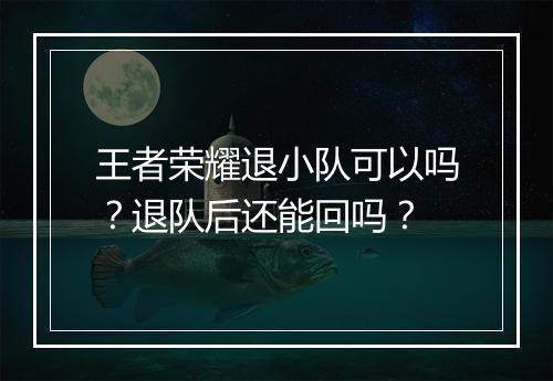 王者荣耀退小队可以吗？退队后还能回吗？