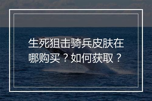 生死狙击骑兵皮肤在哪购买？如何获取？
