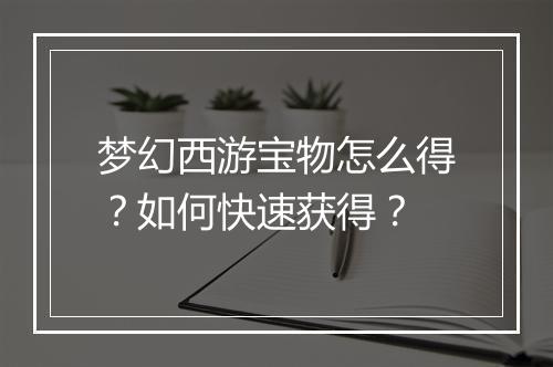 梦幻西游宝物怎么得?如何快速获得?