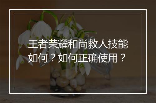 王者荣耀和尚救人技能如何？如何正确使用？