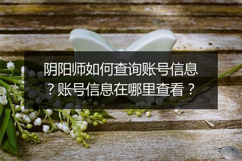 阴阳师如何查询账号信息？账号信息在哪里查看？